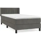 Syfax Cama box spring con colchón terciopelo gris oscuro 80x200 cm