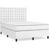Syfax Cama box spring con colchón cuero sintético blanco 140x200cm