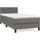 Syfax Cama box spring con colchón cuero sintético gris 100x200 cm