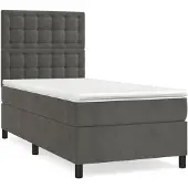 Syfax Cama box spring con colchón terciopelo gris oscuro 80x200 cm