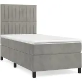 Syfax Cama box spring con colchón terciopelo gris claro 90x190 cm