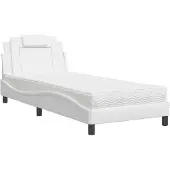 Syfax Cama Viana con colchón cuero sintético blanco 90x190 cm