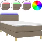Syfax Cama box spring con colchón LED tela gris taupe 100x200 cm