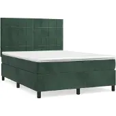 Syfax Cama box spring con colchón terciopelo verde oscuro 140x200 cm