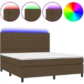 Syfax Cama box spring colchón luces LED tela marrón oscuro 180x200cm