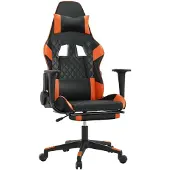 Syfax Silla gaming masaje y reposapiés cuero sintético negro naranja