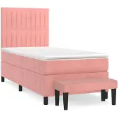 Syfax Cama box spring con colchón terciopelo rosa 80x200 cm