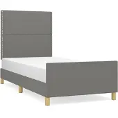 Syfax Estructura de cama sin colchón tela gris oscuro 90x200 cm