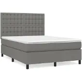 Syfax Cama box spring con colchón tela gris oscuro 140x190 cm