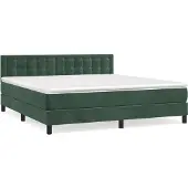 Syfax Cama box spring con colchón terciopelo verde oscuro 160x200 cm