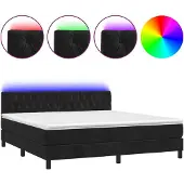 Syfax Cama box spring colchón y LED terciopelo negro 160x200 cm