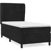 Syfax Cama box spring con colchón terciopelo negro 90x200 cm