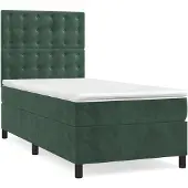 Syfax Cama box spring con colchón terciopelo verde oscuro 90x200 cm