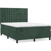Syfax Cama box spring con colchón terciopelo verde oscuro 140x190 cm