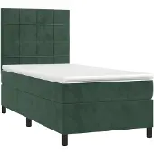 Syfax Cama box spring con colchón terciopelo verde oscuro 90x200 cm