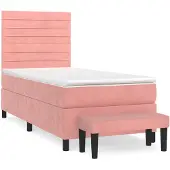 Syfax Cama box spring con colchón terciopelo rosa 80x200 cm