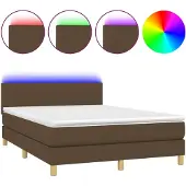 Syfax Cama box spring colchón luces LED tela marrón oscuro 140x190 cm