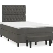 Syfax Cama box spring con colchón terciopelo gris oscuro 120x200 cm