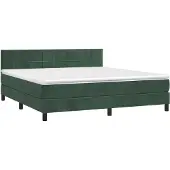 Syfax Cama box spring con colchón terciopelo verde oscuro 160x200 cm