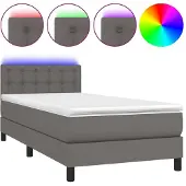 Syfax Cama box spring y colchón LED cuero sintético gris 90x190 cm