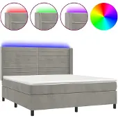 Syfax Cama box spring colchón y LED terciopelo gris claro 160x200 cm