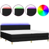 Syfax Cama box spring con colchón LED tela negro 200x200 cm