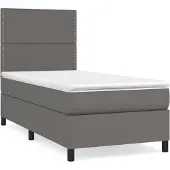 Syfax Cama box spring con colchón cuero sintético gris 100x200 cm