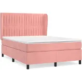 Syfax Cama box spring con colchón terciopelo rosa 140x200 cm