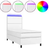 Syfax Cama box spring colchón y LED cuero sintético blanco 100x200 cm