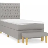 Syfax Cama box spring con colchón tela gris claro 90x200 cm