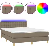 Syfax Cama box spring con colchón LED tela gris taupe 140x200 cm