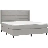 Syfax Cama box spring con colchón tela gris claro 160x200 cm