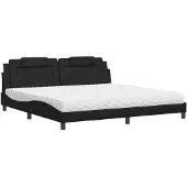 Syfax Cama Viana con colchón cuero sintético negro 200x200 cm