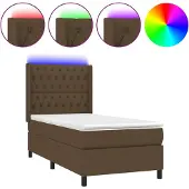 Syfax Cama box spring colchón y luces LED tela marrón oscuro 80x200cm