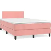 Syfax Cama box spring con colchón terciopelo rosa 120x200 cm
