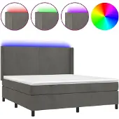 Syfax Cama box spring colchón y LED terciopelo gris oscuro 180x200 cm