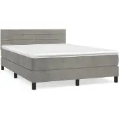Syfax Cama box spring con colchón terciopelo gris claro 140x200 cm
