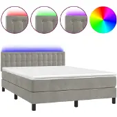 Syfax Cama box spring colchón y LED terciopelo gris claro 140x200 cm