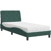 Syfax Cama con colchón terciopelo verde oscuro 80x200 cm