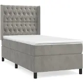 Syfax Cama box spring con colchón terciopelo gris claro 80x200 cm
