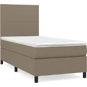 Syfax Cama box spring con colchón tela gris taupe 100x200 cm