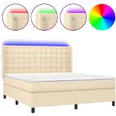 Syfax Cama box spring colchón y luces LED tela crema 180x200 cm