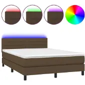 Syfax Cama box spring colchón luces LED tela marrón oscuro 140x200cm