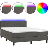 Syfax Cama box spring colchón y LED terciopelo gris oscuro 140x190 cm