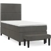 Syfax Cama box spring con colchón terciopelo gris oscuro 80x200 cm