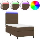 Syfax Cama box spring colchón y luces LED tela marrón oscuro 90x190cm
