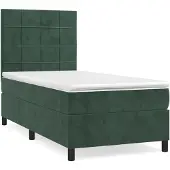 Syfax Cama box spring con colchón terciopelo verde oscuro 80x200 cm