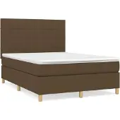 Syfax Cama box spring con colchón tela marrón oscuro 140x190 cm