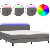 Syfax Cama box spring colchón y LED cuero sintético gris 180x200 cm