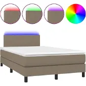 Syfax Cama box spring con colchón LED tela gris taupe 120x200 cm